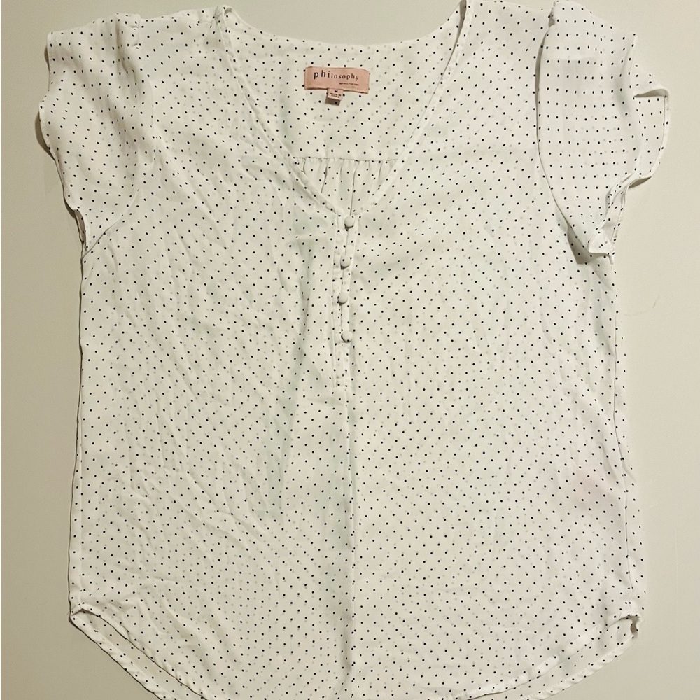 Philosophy White Cap Sleeve Bib Collar Blouse